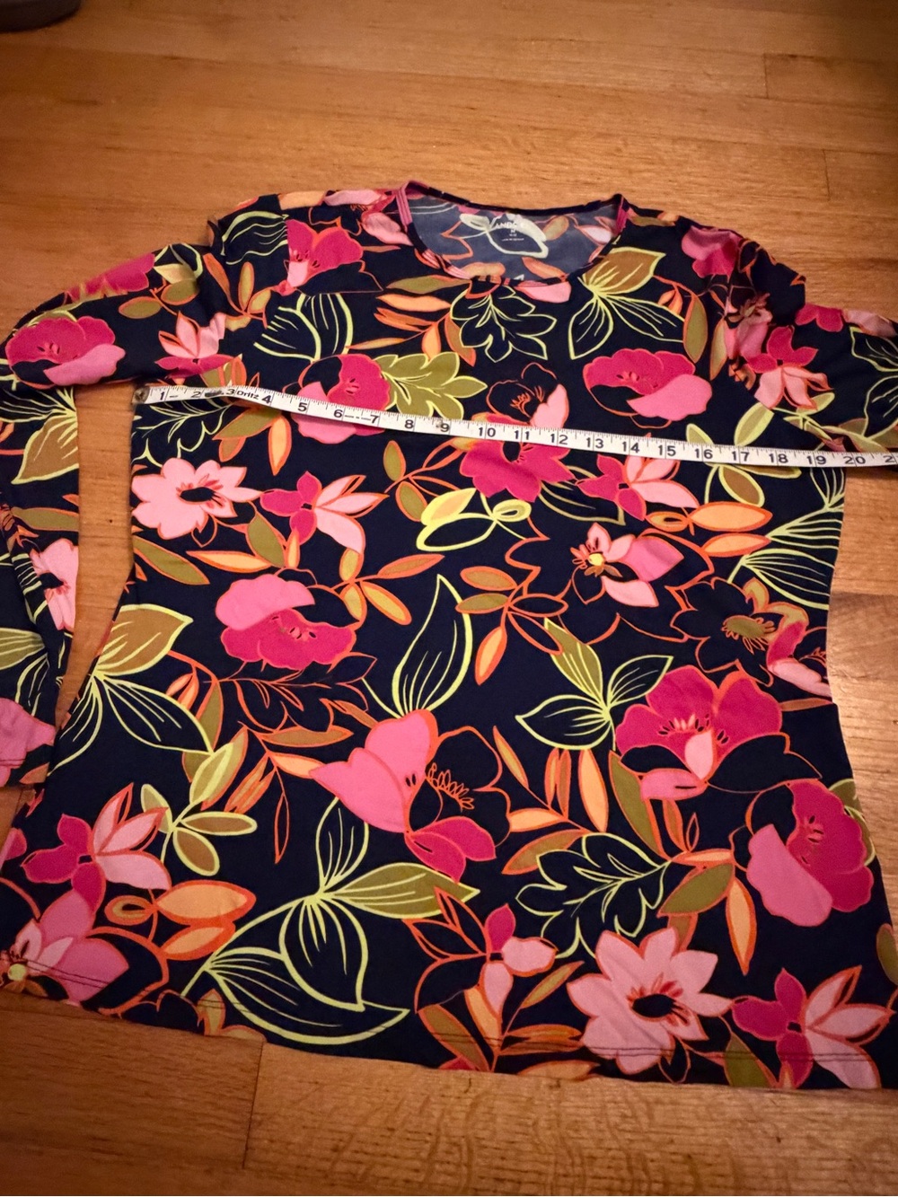 Women's Floral Long-Sleeve SPF Top in Navy with Pink & Orange - Picture 2 of 3